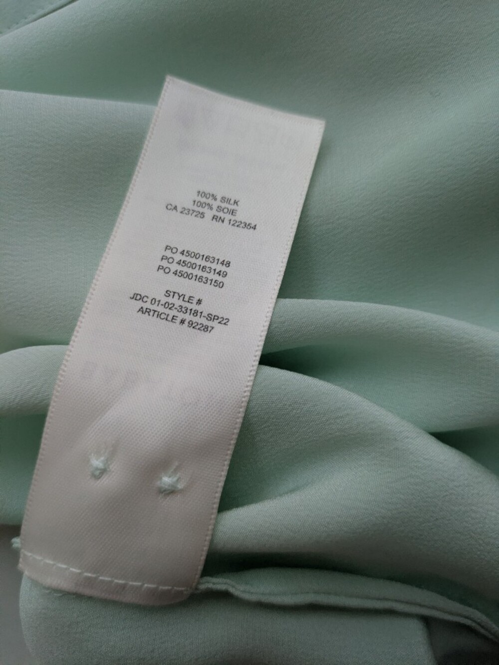 Babaton 100% Silk XS Mint Green Button-Down Long Sleeve Shirt NWOT - Picture 7 of 8